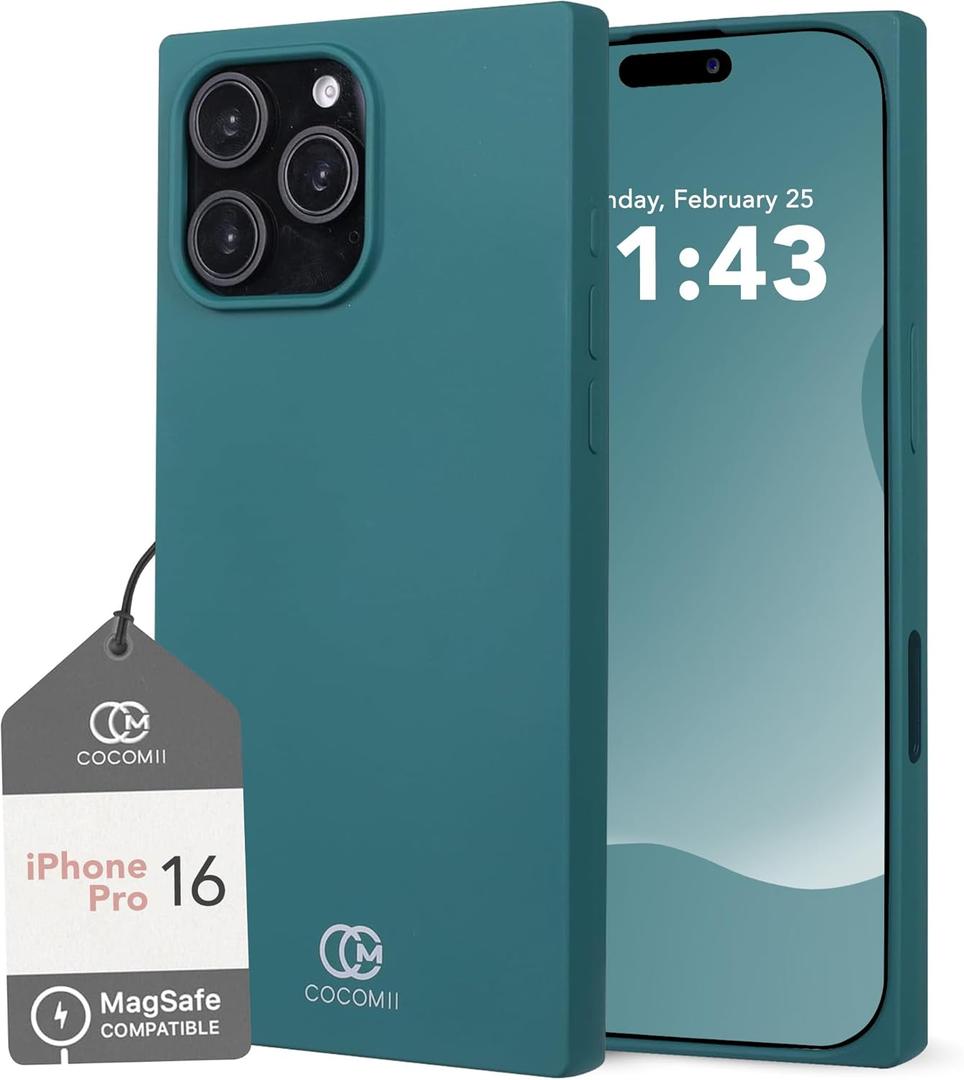 Cocomii - Rectangle Case Compatible with iPhone 16 Pro - Compatible with MagSafe, Soft Touch Silicone, Microfiber Lining, Magnetic Phone Case for iPhone 16 Pro 6.3 inch, Clover Green