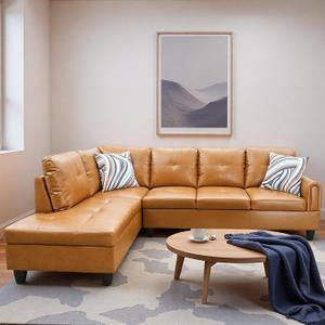 L Shape Sectional Couch with Chaise, 97 Inch Modular Sofa with Ergonomic Reclined Backrest, Sectional Couches for Living Room, High-Density Foam, for Office and Small Apartment, Ginger