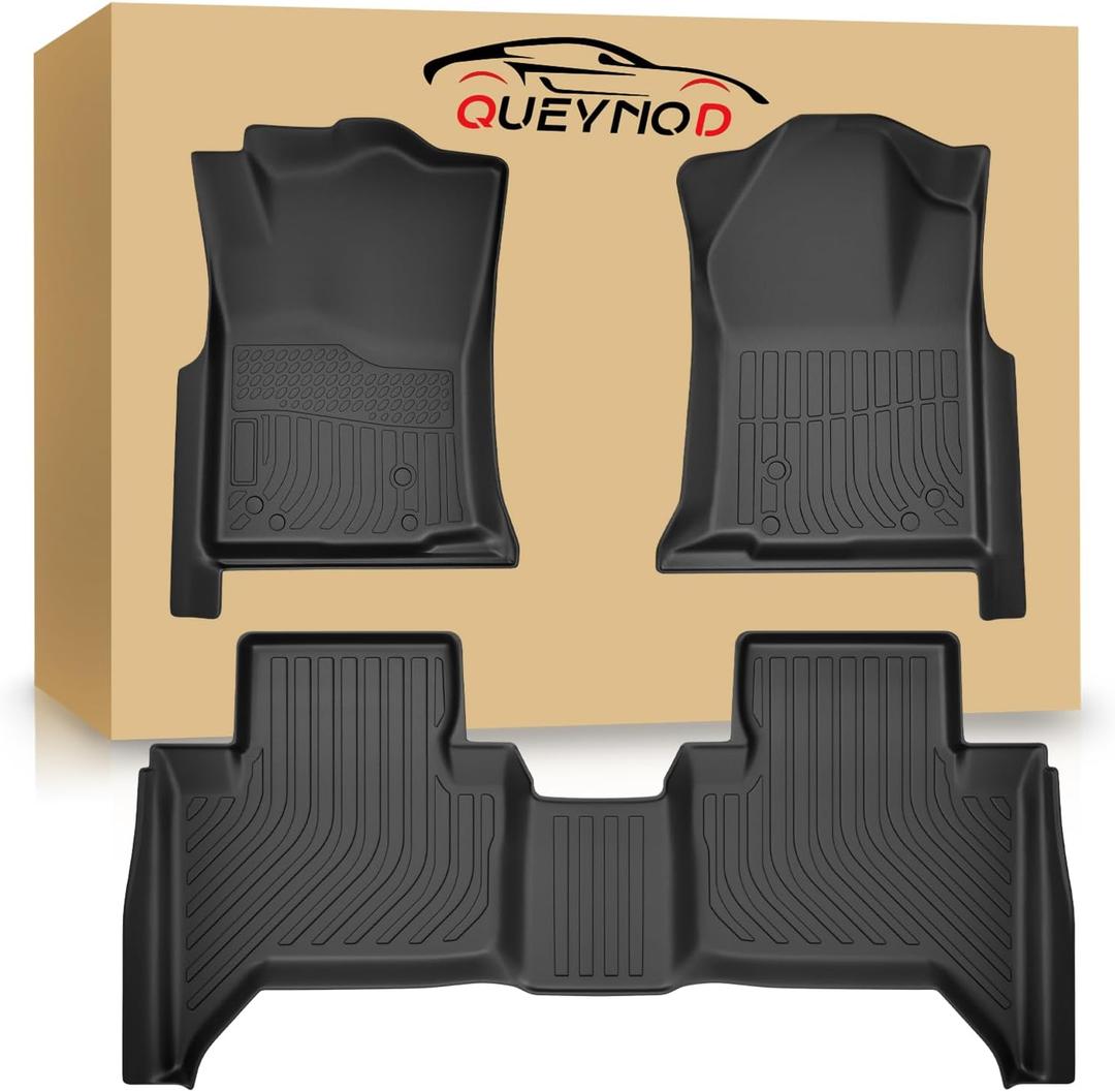 Floor Mats Compatible with 2005-2015 Toyota Tacoma Double Cab, All Weather TPE Liners, Black