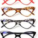RLOZRN Reading Glasses for Women - Cat Eye Blue Light Blocking Readers for Women - Flexible Spring Hinge - Anti Glare UV - 4 Pairs, +1.75