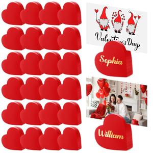 Amyhill 24 Pcs Valentine's Day Wooden Heart Place Card Holder Valentines Table Number Holders Red Heart Wood Table Signs Valentines Card Stand Rustic Picture Photo Clip for Wedding Bridal Party Decor