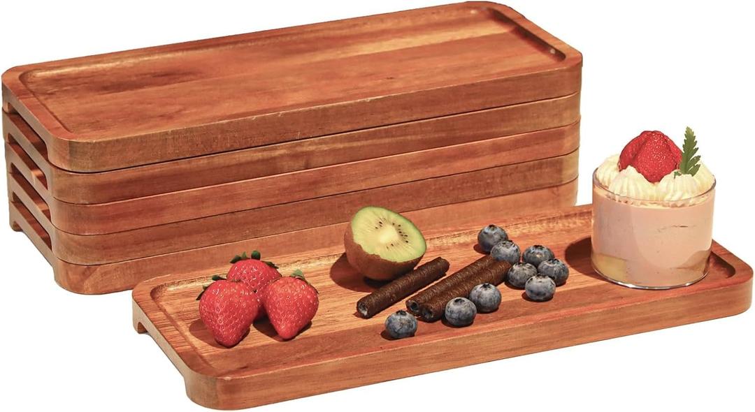 Wood Serving Trays 2 pcs - 14x6 in, Rustic Wooden Platters for Party, Kitchen Platter, Acacia Wooden Dessert Table Display Set, Decorative Tray Decor Small Chees, Charcuterie Boards Long BBQ Plates