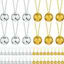 Junkin 48 Pieces Mirror Disco Ball Necklaces 70s Disco Party Favors Halloween Mini Balls Decoration,1.57 Inch Stage Props, Accessories, Festivals Party Favor Supplies (Gold, Silver)