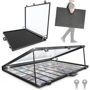 Ultra-thin 31.4 x 23.6in Portable Aluminum Card Display Case with Felt Tote Bag, High-transparency Acrylic, 3 Anti Theft Locks, Sports Trading Card Show Case for Collectible Cards Jewelry Jersey-Black