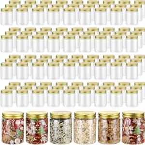 Wesiti 60 Pcs 8 oz Clear Plastic Mason Jars Containers With Screw on Gold Lids Refillable Round Empty Plastic Jars Storage Containers Reusable for Kitchen Household Dry Food Storage Honey Herb Nuts
