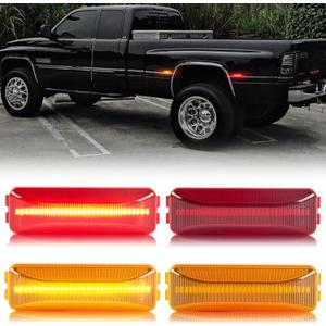 Gempro LED Dually Fender Side Marker Lights for 1994-2002 Dodge Ram 2500 3500 Amber Red Dual Rear Wheel Bed Marker Lamps 4PCS
