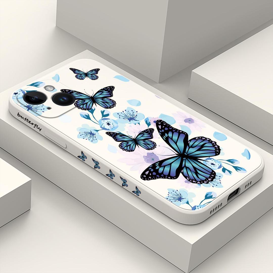 for iPhone 15 Case Anti Scratch Soft Microfiber Lining, Soft Shockproof Slim Fit Floral for iPhone 15 Phone Cover 6.1 inch-Aurora Butterfly White