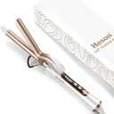 3/4 Inch Curling Iron for Short Hair, Dual Voltage Hair Curling Iron Ceramic, Professiona Curling Wand Tourmaline(Champagne Gold) (White)