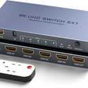 HDMI Splitter 4K 240Hz - New Upgrade 5 in 1 Out 8K@60Hz 4K@240Hz HDMI Switch with Remote Support 3D/HDR/HDCP2.3, Compatible with PS5/4 Xbox Nintendo Switch Roku Apple TV Fire Stick 8k HDMI2.1 Splitter