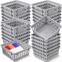 Tatuo 24 Pcs Classroom Small Plastic Baskets Bulk Storage Baskets for Organizing Crayon Pencil Containers Organizer Bins for Back to School Gift Office Desk Drawer Home, 5.31 x 5.31 x 2.44 Inch(Grey)