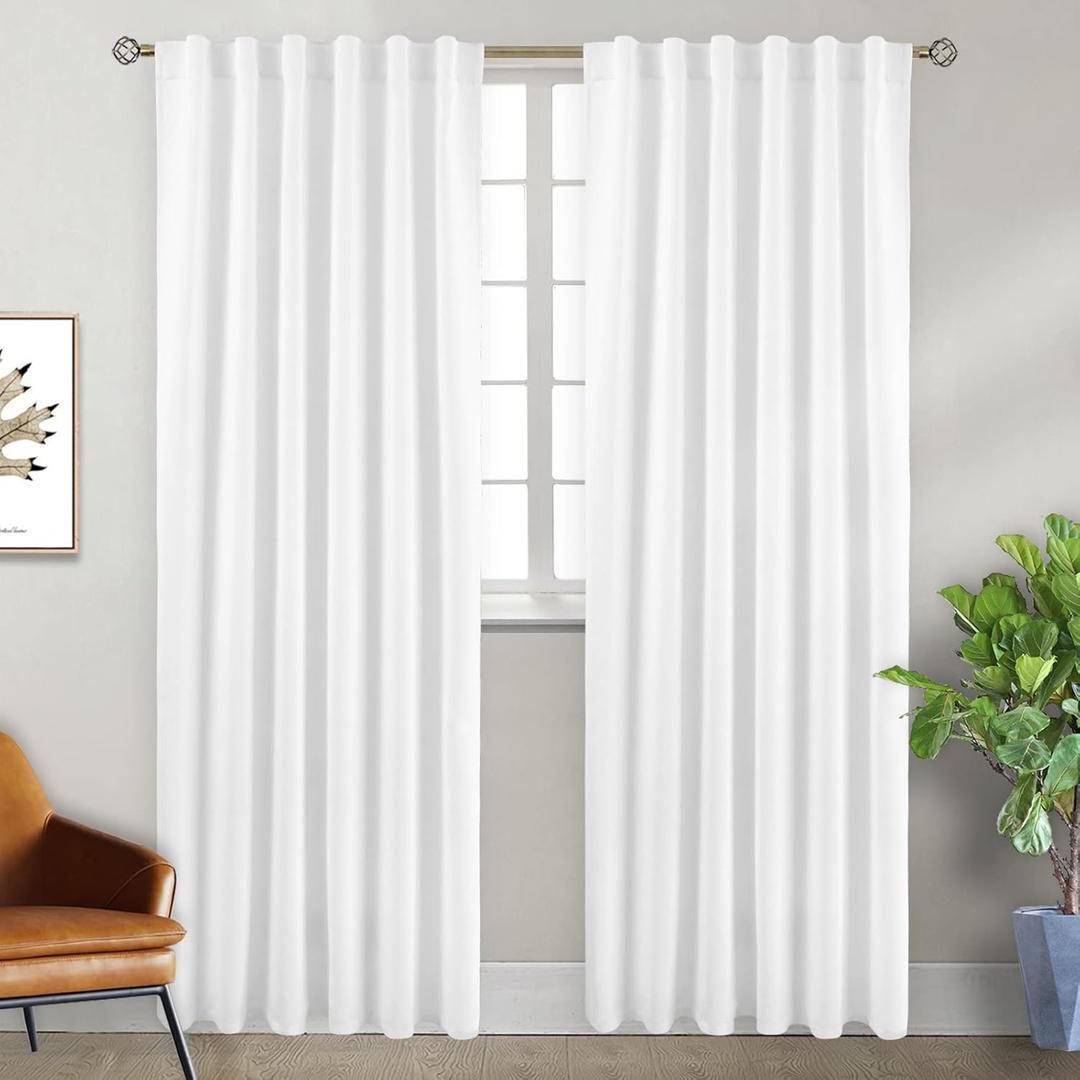 BGment Rod Pocket and Back Tab White Curtains for Bedroom - Thermal Insulated Room Darkening Curtains for Living Room, 2 Window Curtain Panels (52 x 90 Inch, Pure White)