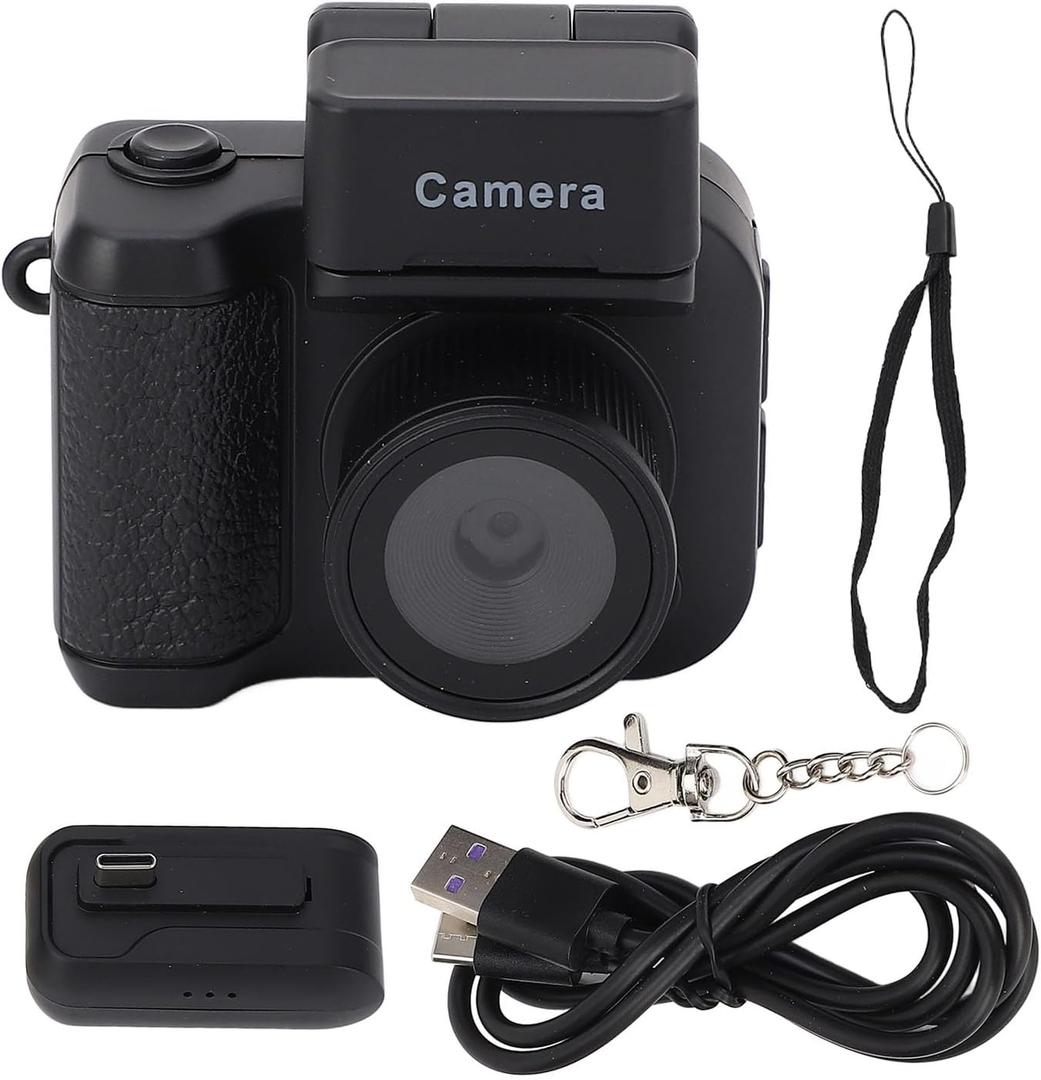 Digital Camera, 1080P LCD Colorful Display Mini Keychain Camera Supports up to 512GB Card with LED Flash Light and Continuity Dock
