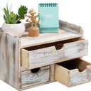 Rustic Distressed white 3-Tier Wood Desk Organizer with 3 Drawers Mini Storage Shelf For Desk, Toiletries Vanity Office Supplies (Vintage white)
