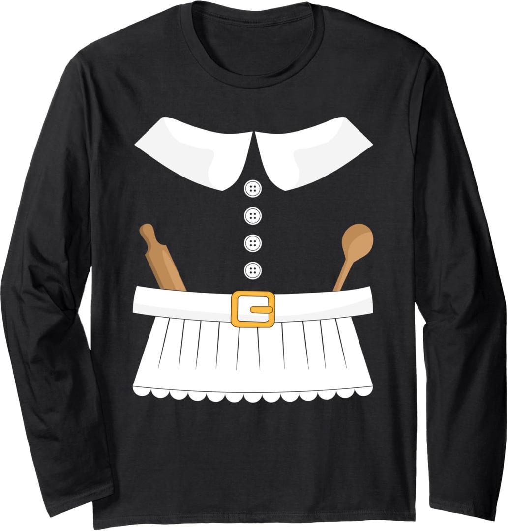 Female pilgrim costume for thanksgiving matching couple Long Sleeve T-Shirt (S, Black)
