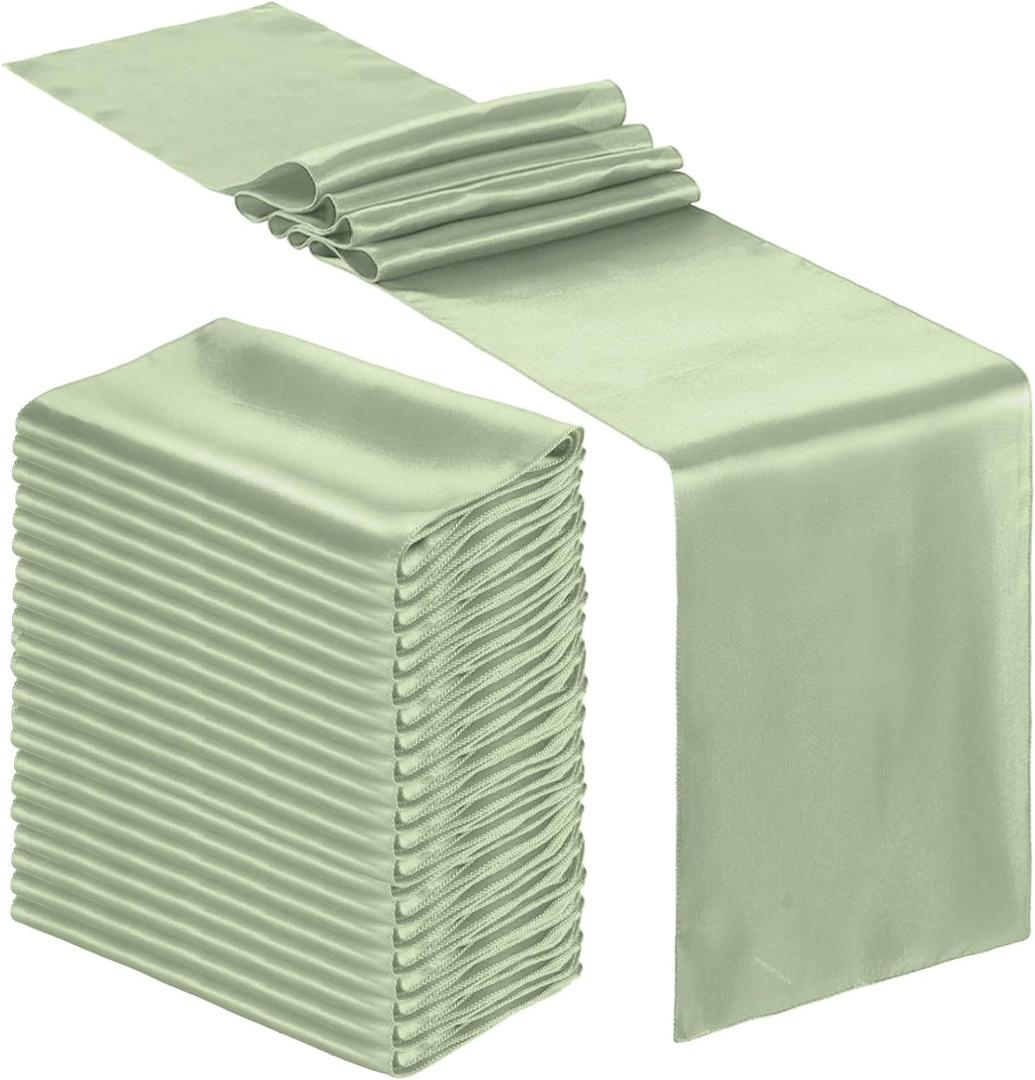 Bencailor 24 Pcs Satin Table Runner Bulk 12 x 108 Inches Long Table Runners Bright Smooth Fabric Tablecloth for Wedding Banquet Birthday Holiday Graduation Party Decorations(Green)