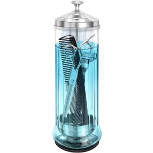 Glass Disinfectant Jar with anti-slip pad 53 Oz/1500ML, Barber Disinfectant Jar With Removable Basket, Large Sterilizing for Manicure & Pedicure Implements Stainless Steel 11.7"H x 3.8"W