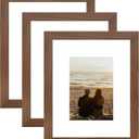 YESKAY 8x10 Picture Frame 3 Pack,Brown Wooden Frame with Tempered Glass,Display Pictures 5x7 with Mat or 8 x 10 Without Mat,8 by 10 Photo Frame for Wall or Tabletop