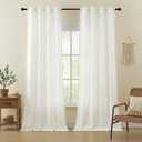White Linen Curtains 63 Inch Length with Tassels for Living Room Linen Light Filtering Semi Sheer Drapes Neutral Boho Farmhouse Sheer Window Curtain 40x63