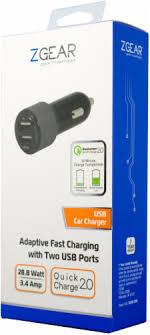 ZGEAR Adaptive Fast Car Charger With USB-A USB C Ports