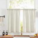 jinchan Linen Textured Tier Curtains 36 Inch for Kitchen Windows Farmhouse Cafe Curtains Small Drapes Rustic Light Filtering Half Window for Living Room Laundry Rod Pocket 2 Panels Natural Crude