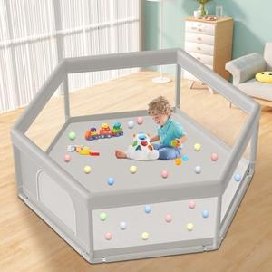 Hiaksedt Large Baby Playpen 65x65 Inch, PlayPen for Babies and Toddlers Hexagonal Type Baby Play Yards for Indoor & Outdoor with Breathable Mesh Anti-Fall