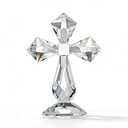 QFkris Clear Crystal Cross Standing Decor, Religious Gifts for Women Men, Crystal Desk Cross Figurines for Home Decor, Tabletop, Shelf