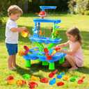 Water Sand Table for Toddler Kids - 4-Tier Multifunctional Summer Toys,Outdoor Backyard Beach Playset with Stable Design,Sensory Learning Activity Game Gift for Boys Girls(Navy)
