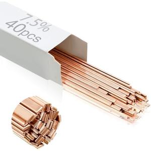 Tandefio 40 Sticks Brazing Rods AWS BCUP-3 5% Silver Solder Phos Copper Brazing Alloys Flat Welding Rods Industry 0.050"x1/8"x10" for Air Conditioning Refrigerator Cold Storage HVAC Units