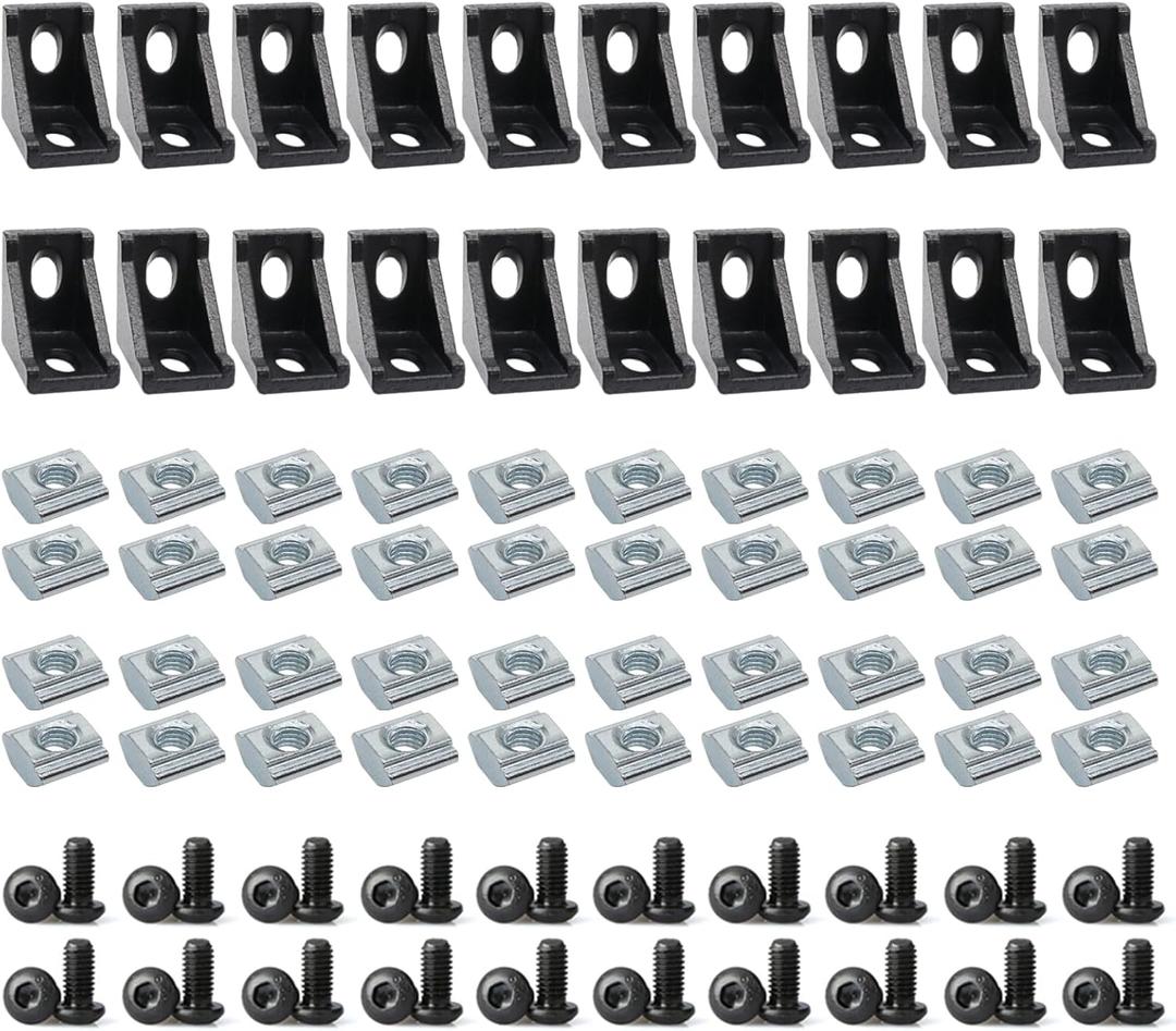 20 Sets 2020 Aluminum Extrusion Corner Brackets - 20 Series 90 Degree Right Angle Connectors with M5 Bolts & Nuts, Compatible with 20/20 80/20 2040 T V Slot Black Aluminum Profiles