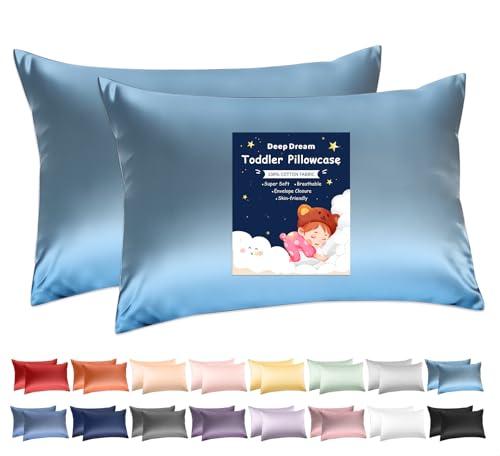 Deep Dream Toddler Pillowcases for 13x18 Pillow 2 Pack, 100% Cotton Travel Pillow Case Cover, 600 Thread Count Cotton Pillow Covers, Soft & Breathable Small Pillow Cases Envelope Closure, Flint Blue