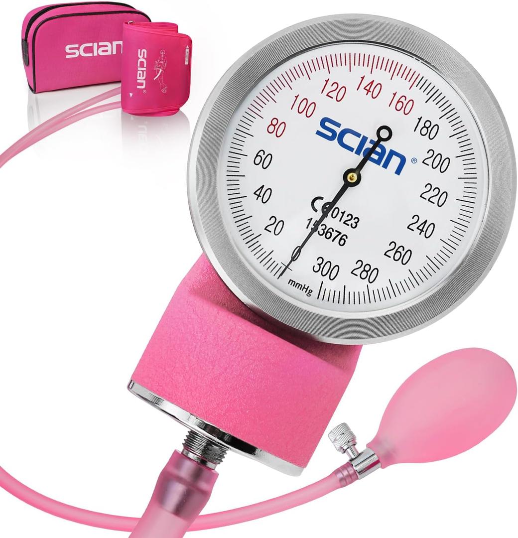 SCIAN Manual Blood Pressure Cuff - Aneroid Sphygmomanometer with European Cuff 8.7-16.5" and D-Ring, Come with Carrying Bag for Nurse Doctor Senior Adult, Pink