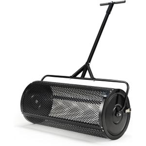 Compost and Peat Moss Spreader w/ 2 in 1 ATV & T Shaped Handle, 16”WX36”L, Lawn and Garden Peat Moss Roller w/Laser Cutting Wire Mesh Baskets for Spreading Manure, Topsoil (16”WX36”L)