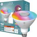GE LED+ PAR38 LED Light Bulb, Outdoor Color Changing Wireless Bluetooth Speaker Floodlight with Remote, 14W, Multicolor and Warm White (1 Pack)