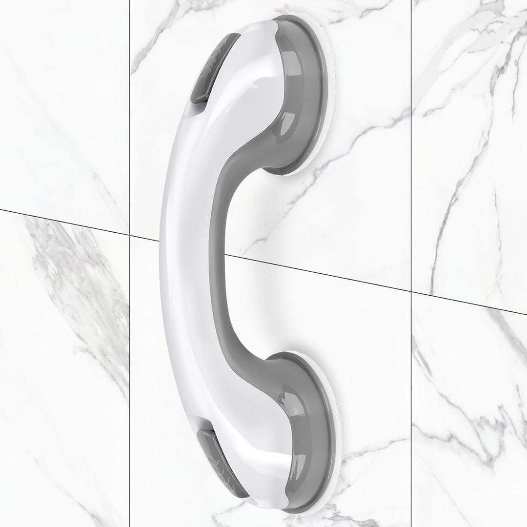 Shower Handle 1 Pack Grab Bars for Bathtubs & Showers, 12 inch Grab Bars for Bathroom with Strong Hold Suction Cup, Balance Bar Safety Hand Rail for Injury, Senior, Elderly Grey 