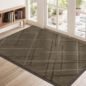 COSY HOMEER Front Door Mat Low Profile Non-Slip Doormat for Entryway, Absorbent Dirt Trapper Washable Entrance Mat, Sturdy Polyester Doormats (48"x32", Brown)