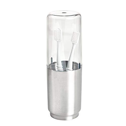 iDesign Austin Metal Covered Holder Stand, Holds Regular and Electric Toothbrushes in Master, Guest, Kid's, College Dorm Bathroom, Brushed