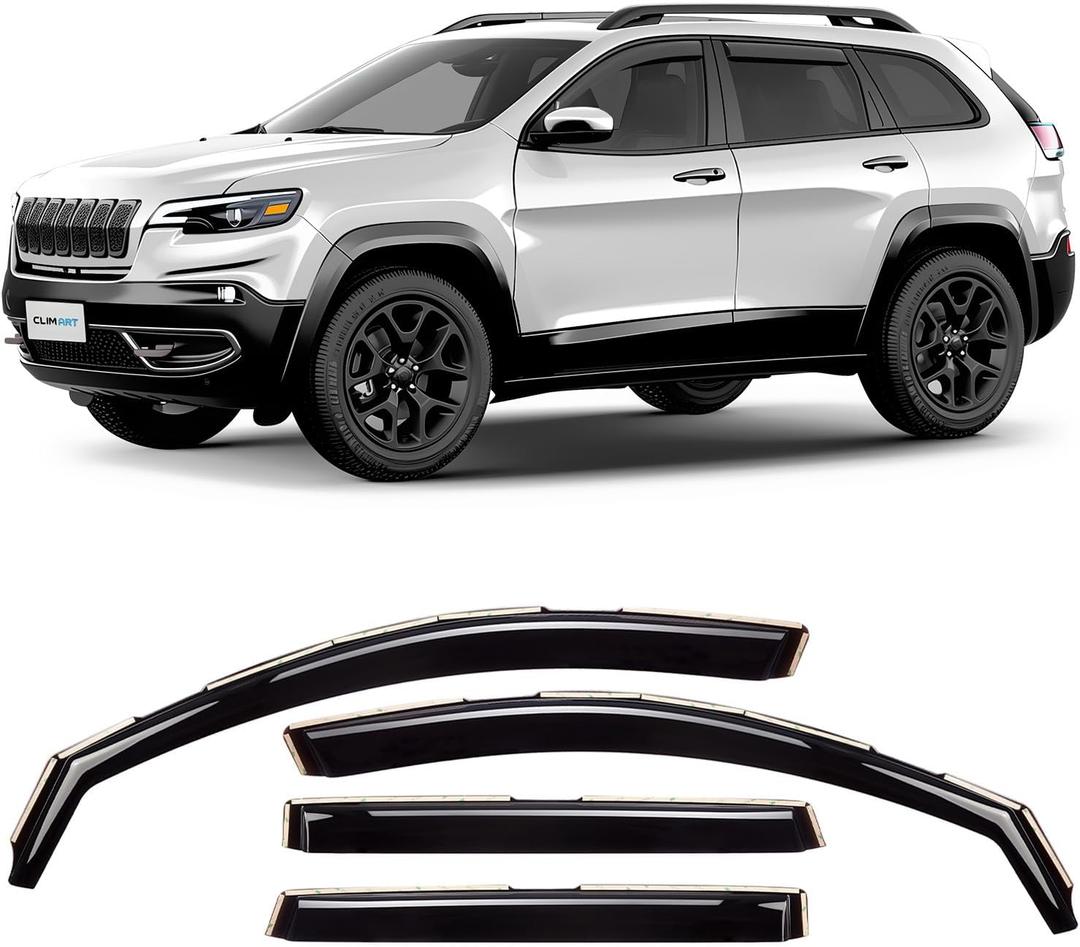 CLIM ART in-Channel Incredibly Durable Rain Guards for Jeep Cherokee 2014-2023, Dark Smoke Car Accessories, Vent Window Visors, Vent Deflector, Original Window Deflectors, 4 pcs - 614031
