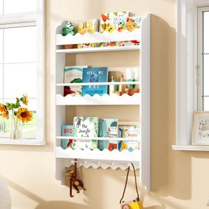 Treocho Kids Bookshelf, Wall Mounted 3-Tier Book Shelf, Kids Bookshelf and Toy Storage for Bedroom, Living Room and Nursery, White