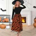 Women Pumpkin Skirt Elastic Waist Layered Mesh Midi Skirt Party Costume (M)