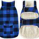 Malier Classic Plaid Fleece Dog Coat - Warm Winter Jacket with Pocket, Windproof, Blue, X-Large