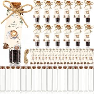 Domensi 30 Set a Baby Is Brewing Shower Decorations Coffee Themed Baby Shower Favors for Guests, Includes 30 Glass Bottles with Cork Stopper 30 Thank You Cards for Party Souvenirs Gift(Fresh,Brown)