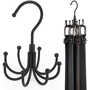 BigOtrers Belt Hanger, 2 Pack Rotatable Belt Rack Closet Accessories Organizer, Maximum 24 Storage Capacity, Hanging Holder Storage Hook for Belt, Bra, Tank Top, Tie, Scarf, Purse, Black