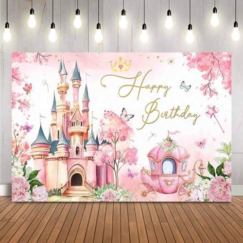 Princess Birthday Background Pink Floral and Castle Fairy Tale Birthday Theme Decorations Little Girls Photo Banner Desset Table Supplies (82"x59") Princess Birthday Background Pink Floral and Castle Fairy Tale Birthday Theme Decorations Little Girls Photo Banner Desset Table Supplies (82"x59")