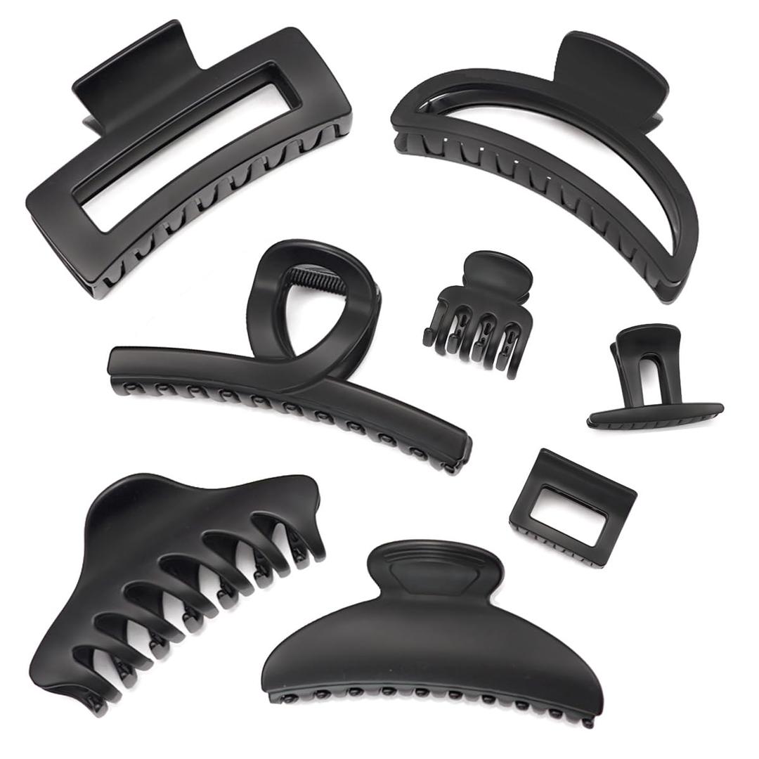 8PCS Black Hair Clips, Claw Clips set for Thick Curly Coarse Hair, Non-Slip U-Shaped Spring, Strong Hold claw clips for Women and Girls, Multi-Style Hair Accessories