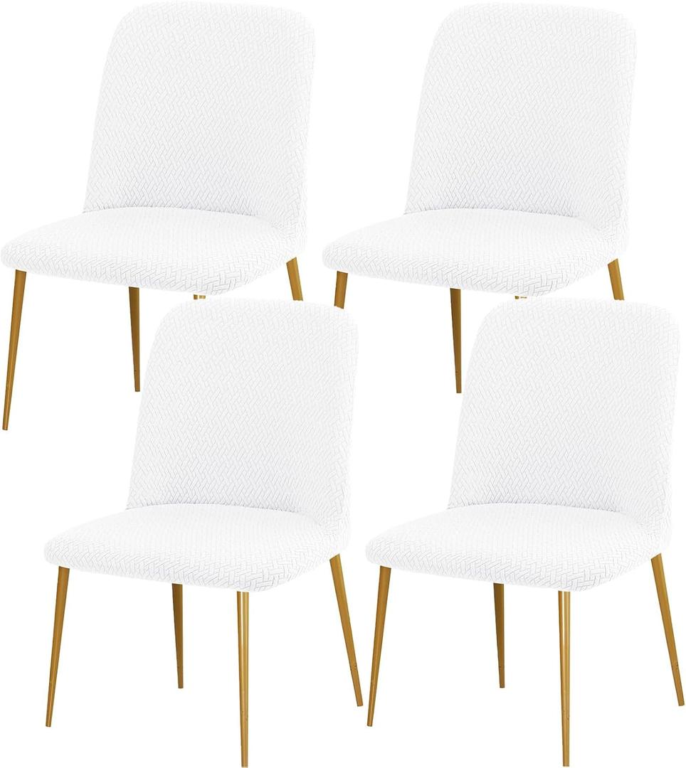 Gollense Curved Back Chair Covers for Dining Room, Mid Century Modern Chair Slipcovers, Semi Circle Back Chair Seat Protector for Kitchen Living Room (4PCS, T-White)