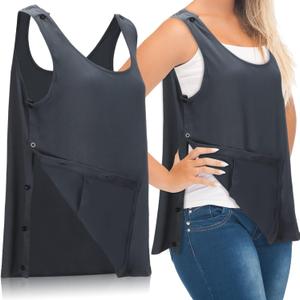 Jiuguva Mastectomy Recovery Tank Top with Drain Pocket Adjustable Hold Drainage Tube Surgical Recovery Tank Top with Pocket(Gray, 2XL) 