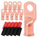2 x 10pcs 1/0 AWG-3/8(M10) Battery Lugs Heavy Duty Wire Lugs Ring Terminal 0 Guage terminals Battery Cable Ends/Terminal Connectors with 3:1 Heat Shrink Tubing (Bare-Copper)