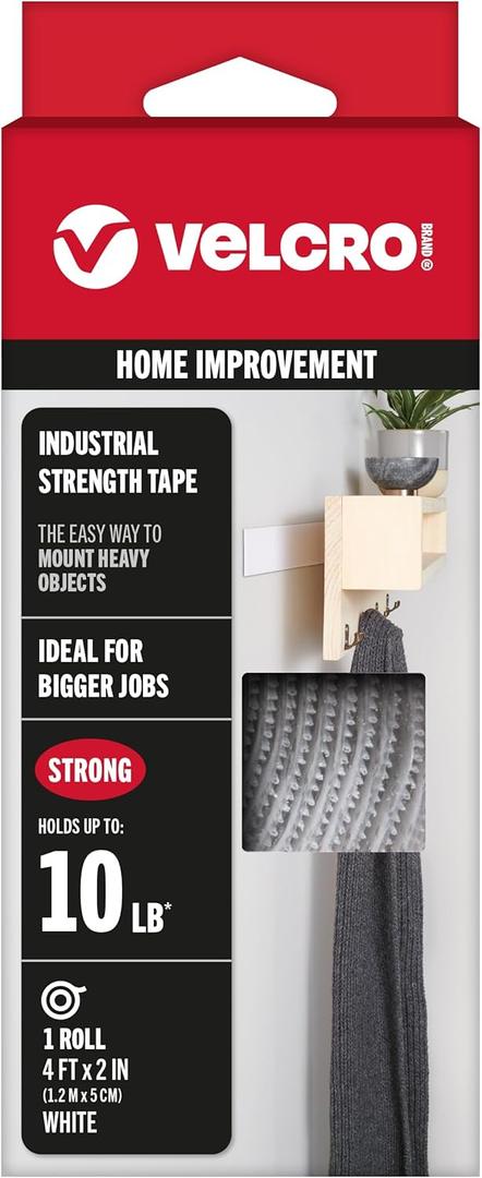 VELCRO Brand - Industrial Strength | Indoor & Outdoor Use | Superior Holding Power on Smooth Surfaces | Size 4ft x 2in | Tape, White - Pack of 1