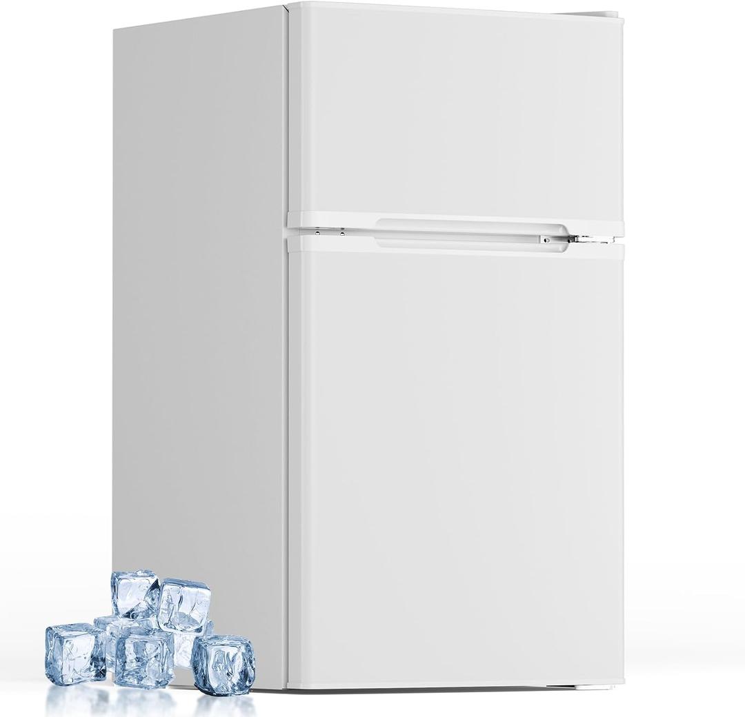 Electactic Mini Fridge with Freezer, 3.2 Cu.Ft Compact Refrigerator with 2 Doors, Small Fridge with Adjustable Thermostat & Removable Glass Shelves for Bedroom, Office, Dorm, or Apartment, White