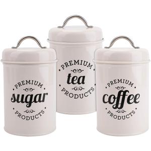 Hedume Set of 3 Airtight Kitchen Canister Decorations with Lids, Coffee, Tea, Sugar Metal Containers, Decorative Nesting Kitchen Canister Jars, Food Storage